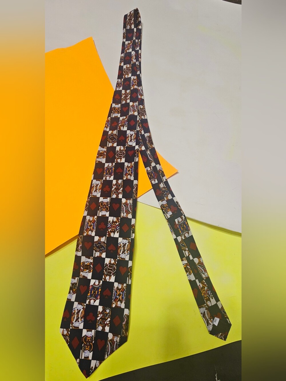 VICKY DAVIS Vintage Navy/Wine Red 'Playing Cards' Necktie 100% Silk NWT